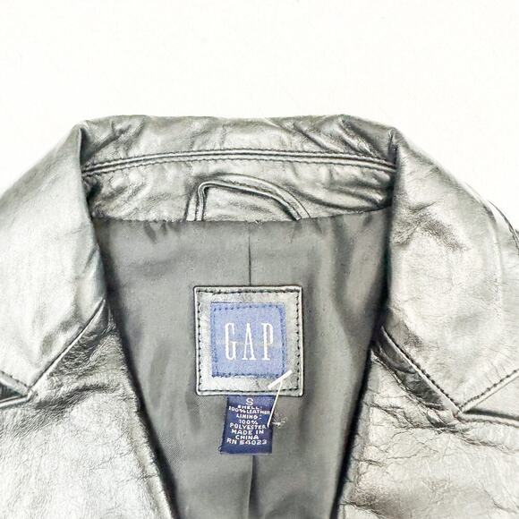 GAP Black Leather 4-Button Blazer Button Down Size Small - Picture 3 of 5